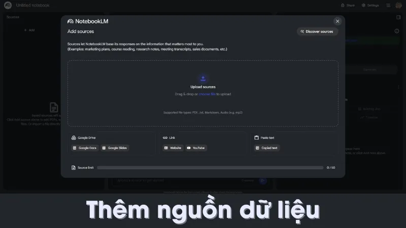 Thêm nguồn dữ liệu vào NotebookLM
