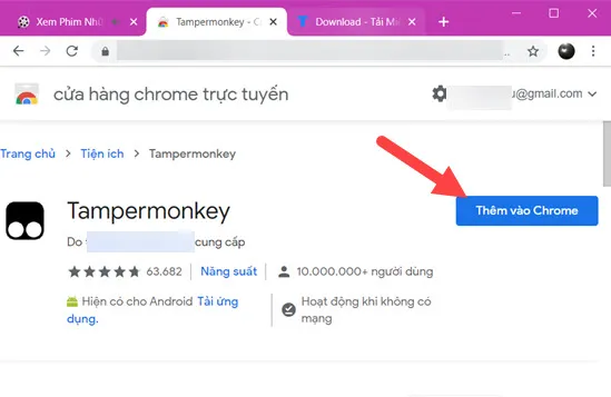 Thêm tiện ích Tampermonkey vào trình duyệt Chrome để truy cập HDViet