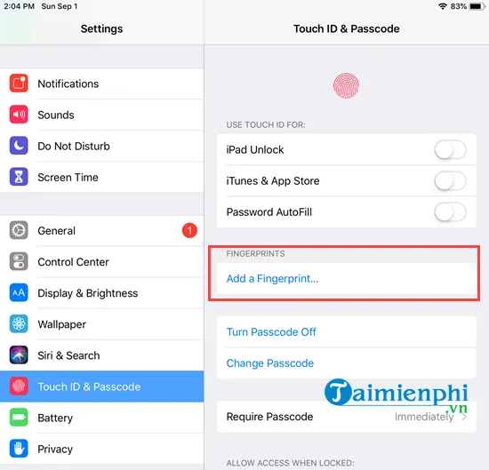 Thêm vân tay mới vào iPhone 6 qua cài đặt Touch ID