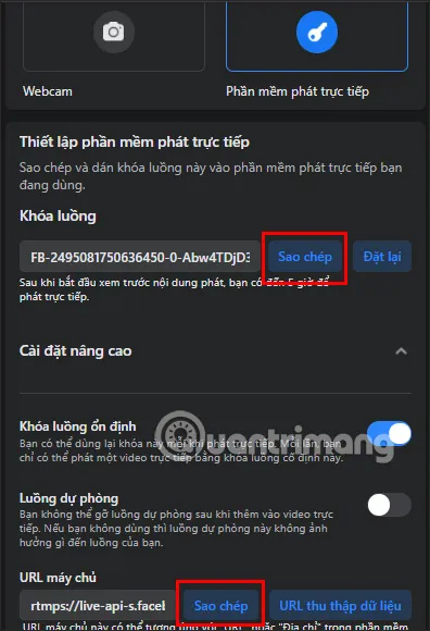 Thiết lập phát trực tiếp trên Fanpage Facebook, lấy khóa luồng