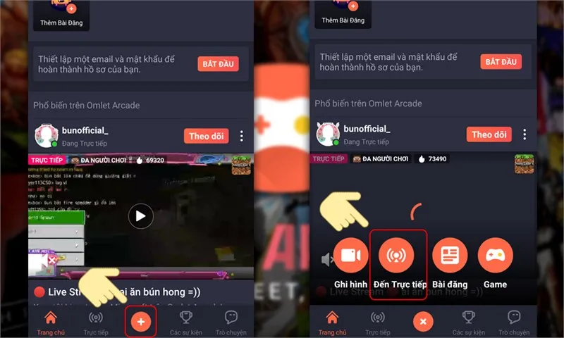 Thiết lập tên và bắt đầu live stream màn hình thông qua Omlet Arcade trên iPhone