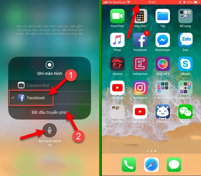 Thiết lập tùy chọn live stream từ iPhone lên Facebook qua tính năng ghi màn hình
