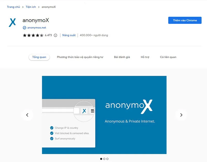 Tiện ích AnonymoX trên Chrome giúp tải video Xhamster an toàn và ẩn danh.