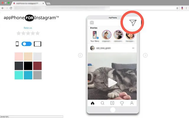 Tiện ích App Phone for Instagram trên trình duyệt Chrome, mô phỏng giao diện di động để hỗ trợ cách tải video trên IG bằng máy tính.