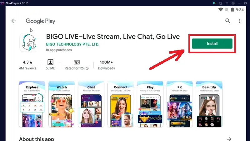 Tìm kiếm và cài đặt ứng dụng Bigo Live trong cửa hàng Google Play trên NoxPlayer