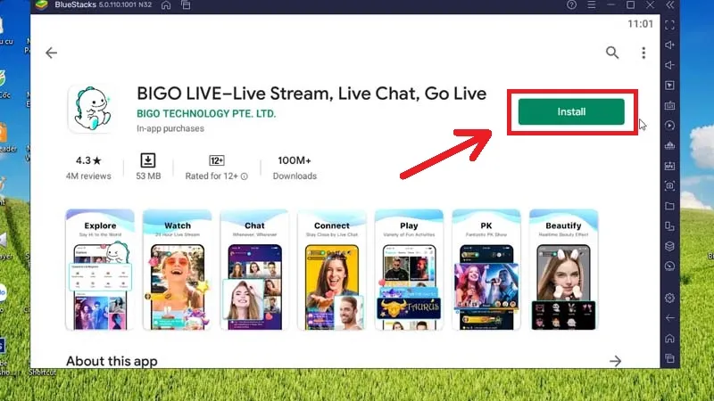 Tìm kiếm và cài đặt ứng dụng Bigo Live từ Google Play Store trên giả lập
