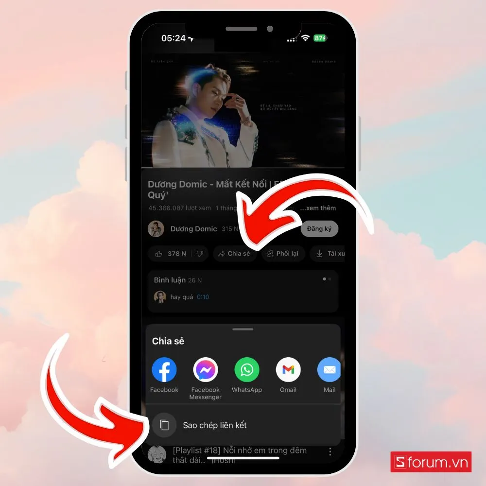 Tìm kiếm và sao chép liên kết bài hát trên YouTube