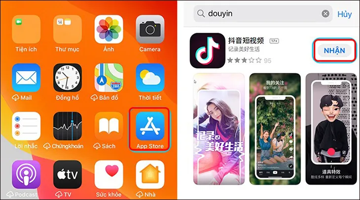 Tìm và tải ứng dụng Douyin trên App Store sau khi đã chuyển đổi vùng thành công