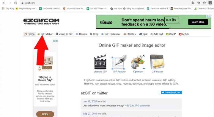 Giao diện Ezgif.com với tùy chọn Video to GIF để tải video trên YouTube và lưu dưới dạng GIF