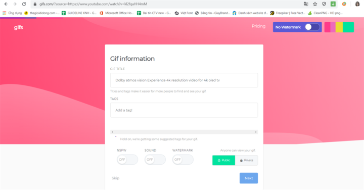 Đặt tiêu đề và các thẻ tìm kiếm cho ảnh GIF đã tải từ video YouTube trên GIFS.com