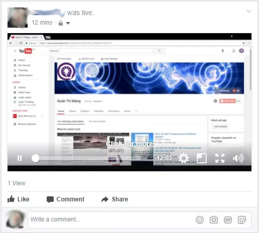 Trang Facebook cá nhân hiển thị video sau khi kết thúc live stream