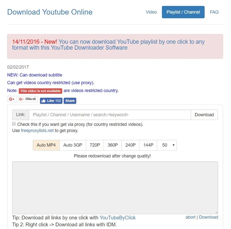Trang web MegaVN.com hỗ trợ tải danh sách phát YouTube trực tuyến