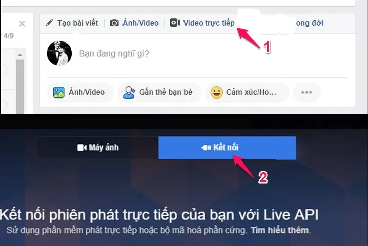 Truy cập Facebook và chọn Video trực tiếp để bắt đầu quy trình tải live stream Facebook