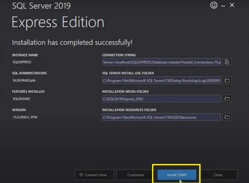 Tùy chọn cài đặt SSMS sau khi cài đặt SQL Server