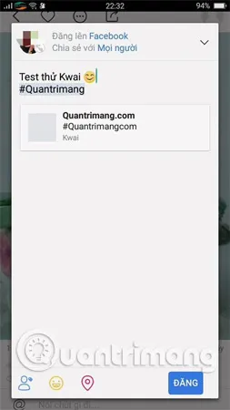 Tùy chọn chia sẻ video Kwai lên Facebook và các mạng xã hội khác