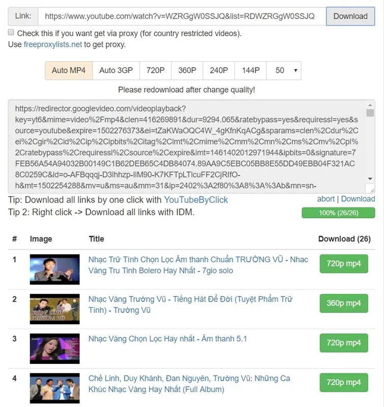 Tùy chọn định dạng và chất lượng khi tải video YouTube trên MegaVN.com