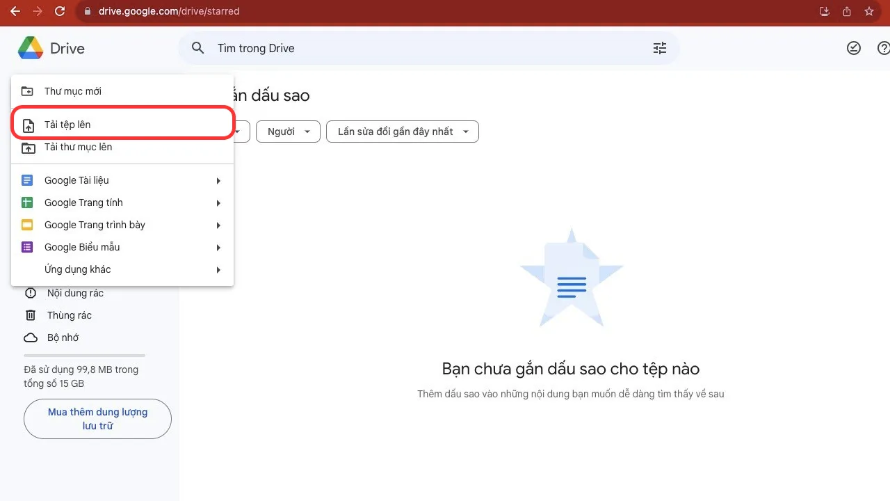 Tùy chọn tải tệp video lên Google Drive từ máy tính