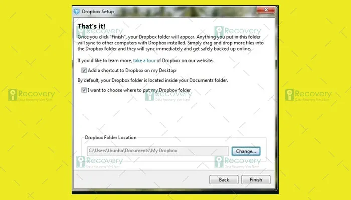 Tùy chọn vị trí thư mục Dropbox trên máy tính để đồng bộ dữ liệu theo ý muốn