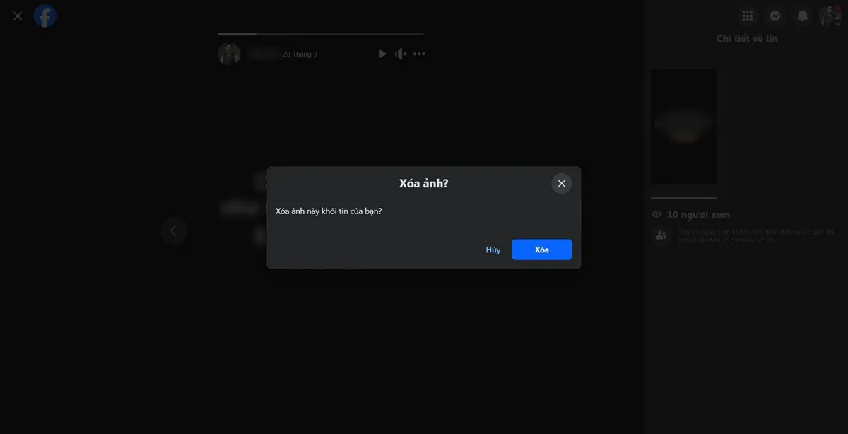 Tùy chọn xóa video hoặc ảnh từ kho lưu trữ tin Facebook, liên quan đến quản lý nội dung sau khi tải về hoặc không cần nữa