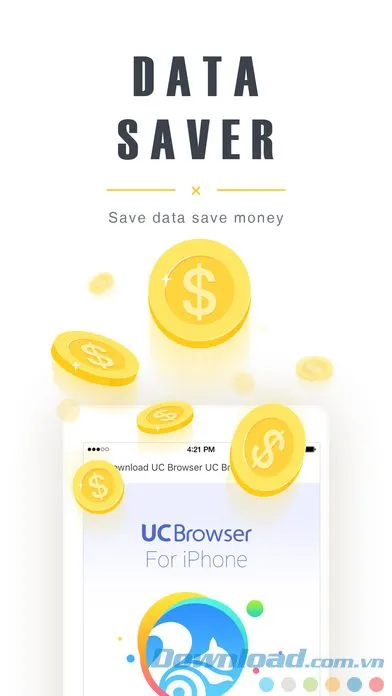 UC Browser hiển thị tính năng tiết kiệm dữ liệu hiệu quả khi tải video trên iPhone.