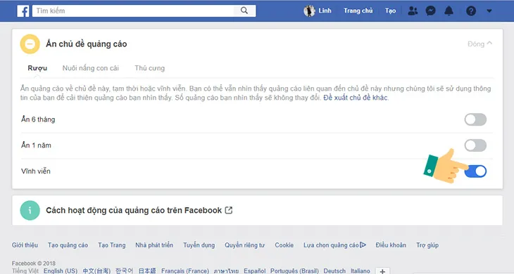 Ẩn chủ đề quảng cáo để chặn vĩnh viễn trang bán hàng Facebook