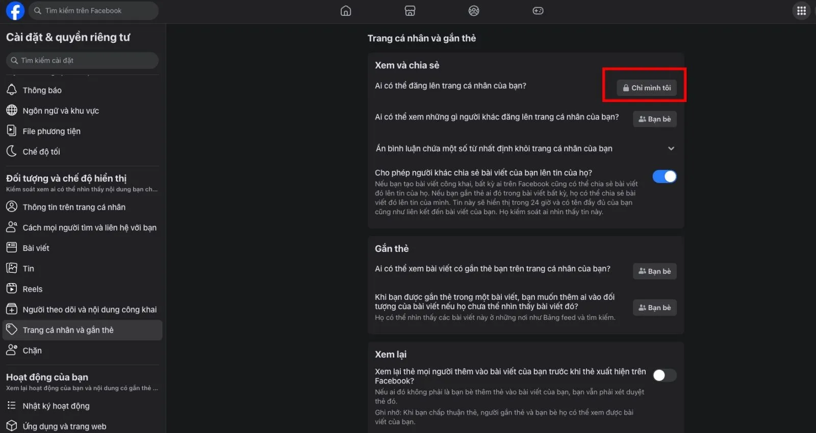 Ảnh chụp màn hình: Hướng dẫn đổi quyền đăng bài thành "Chỉ mình tôi" trên Facebook PC