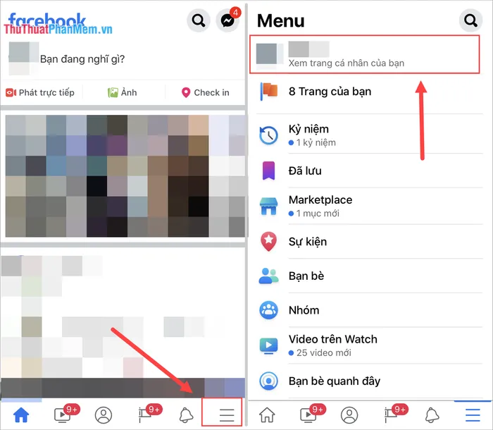 Ảnh chụp màn hình minh họa vị trí nhấn vào Xem trang cá nhân của bạn để bắt đầu thay đổi ngày sinh facebook trên điện thoại