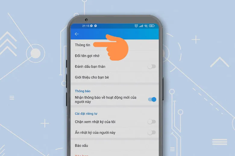 Ảnh minh họa bước chọn mục Thông tin trên Zalo