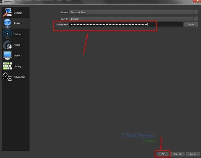 Áp dụng các thay đổi cài đặt trong OBS Studio