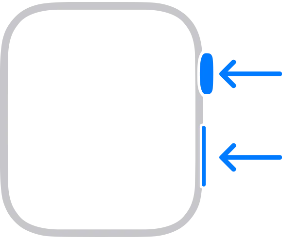 Apple Watch hiển thị vị trí nhấn đồng thời Digital Crown và nút sườn để chụp ảnh màn hình Apple Watch
