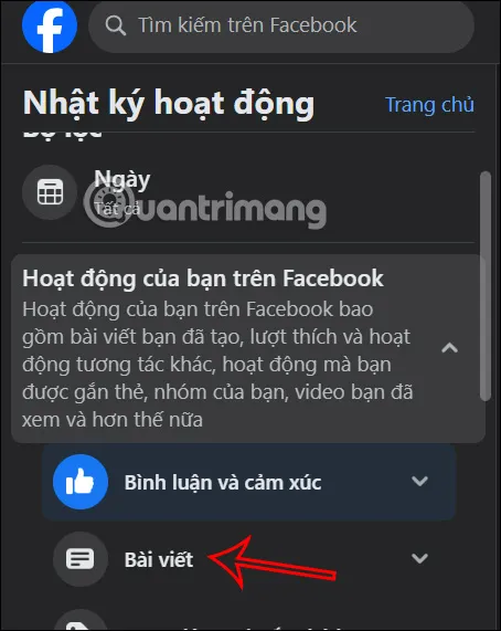 Bài viết Facebook máy tính