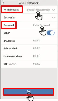 Bấm chọn Set sau khi nhập mật khẩu Wi-Fi