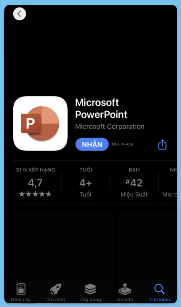 Bấm Nhận để bắt đầu quy trình cài đặt powerpoint trên iOS