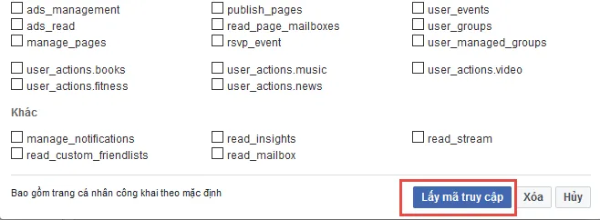 Bấm nút Lấy mã truy cập.