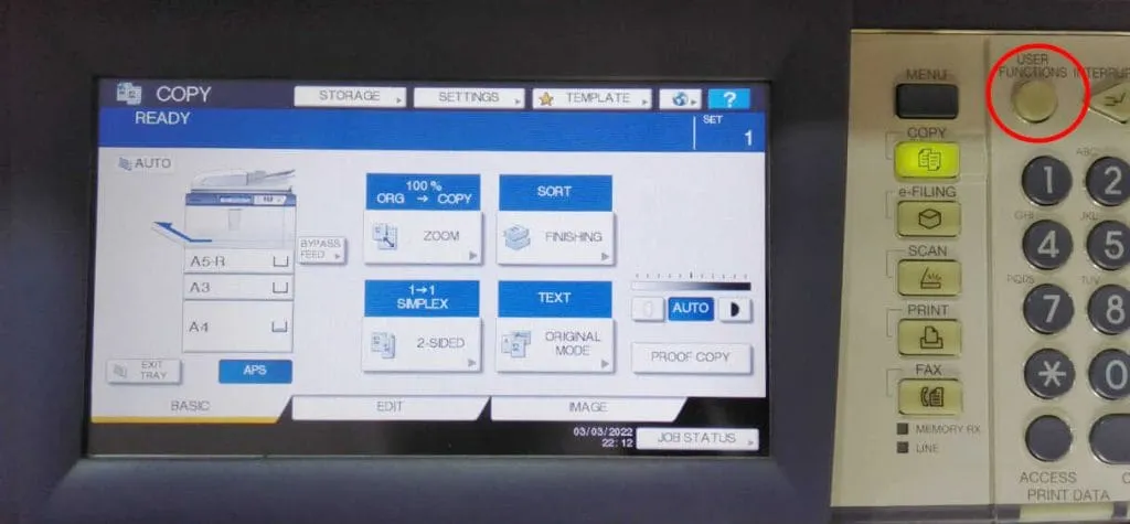 Bấm User functions trên máy photocopy