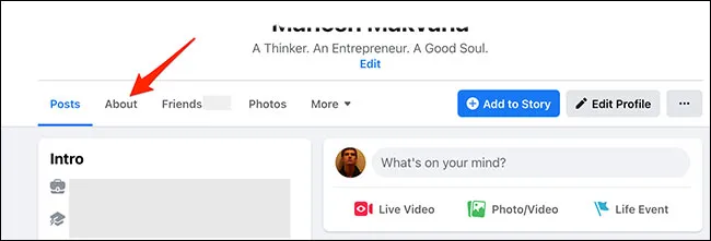 Bấm vào tab “About”