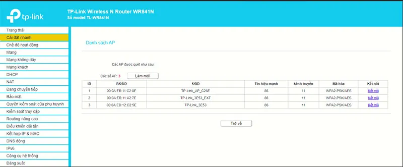 Bạn cần tìm tên Modem WiFi chính để thiết lập kết nối với Modem WiFi phụ.