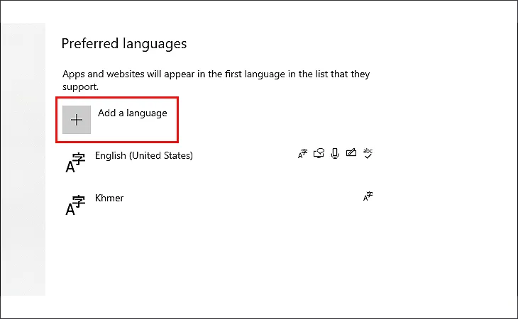 bạn chọn Add a language.
