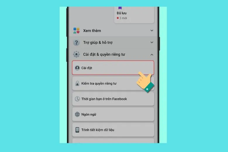 Bạn chọn mục Cài đặt trong danh sách các tùy chọn