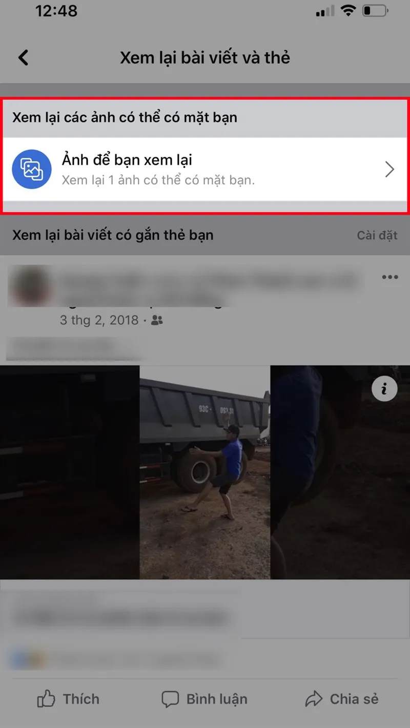 Bạn có thể xem lại các ảnh mà người khác đăng trên Facebook có mặt của bạn bằng cách chọn Ảnh để bạn xem lại