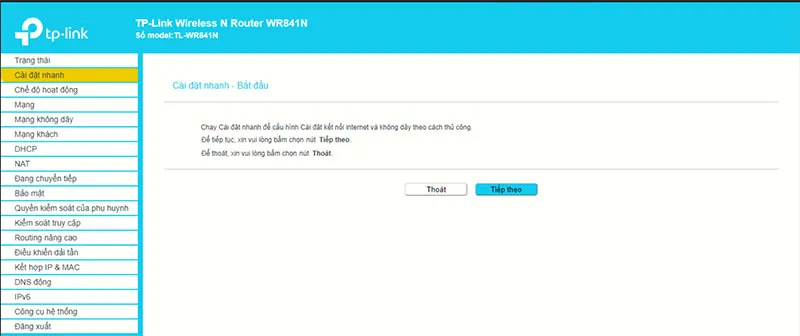 Bạn hãy lựa chọn chế độ cài đặt nhanh và di chuyển đến bước tiếp theo