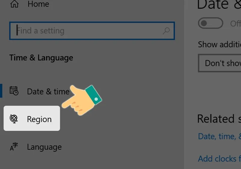 Bạn hãy nhấn vào mục Region trong Settings