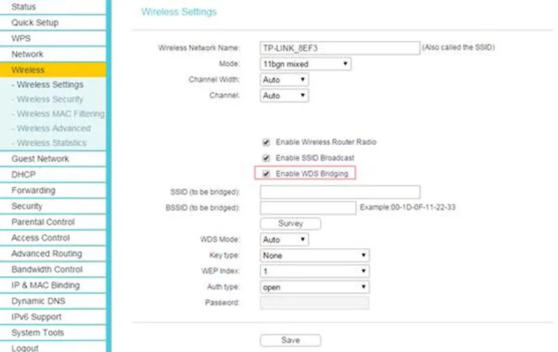 Bạn kích hoạt tính năng WDS bằng tích chọn Enable WDS Bridging