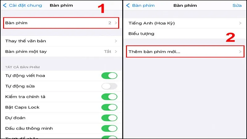 Bàn phím iPhone: Bàn phím > Thêm bàn phím mới