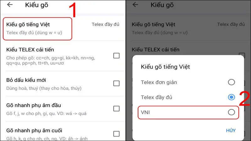Bàn phím Oppo: Kiểu gõ tiếng Việt > Chọn VNI