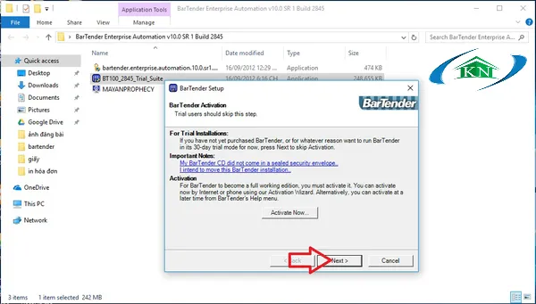 Bản thông báo xác nhận quá trình cài đặt Bartender đã hoàn tất