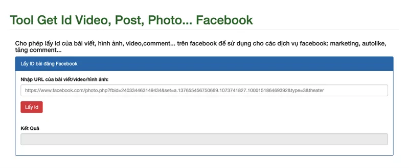 Bạn truy cập vào trang web VnLike.Net sau đó copy link bài viết, hình ảnh, video, album ảnh trên Facebook rồi dán vào khung nhập URL