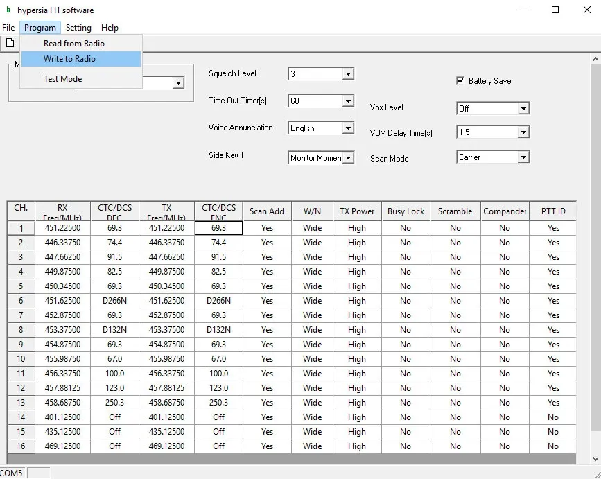 Bảng tần số bộ đàm Motorola đã được lập trình và cài đặt hoàn tất