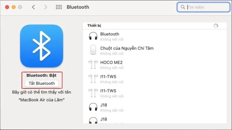 Bật Bluetooth để cho phép Macbook tìm kiếm các thiết bị in không dây
