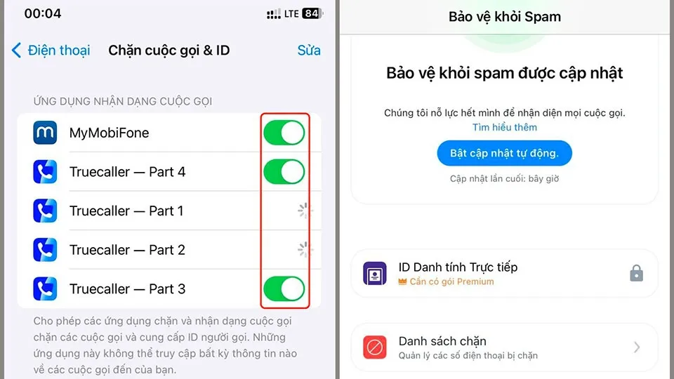 Bật các tính năng cảnh báo và chặn cuộc gọi Spam